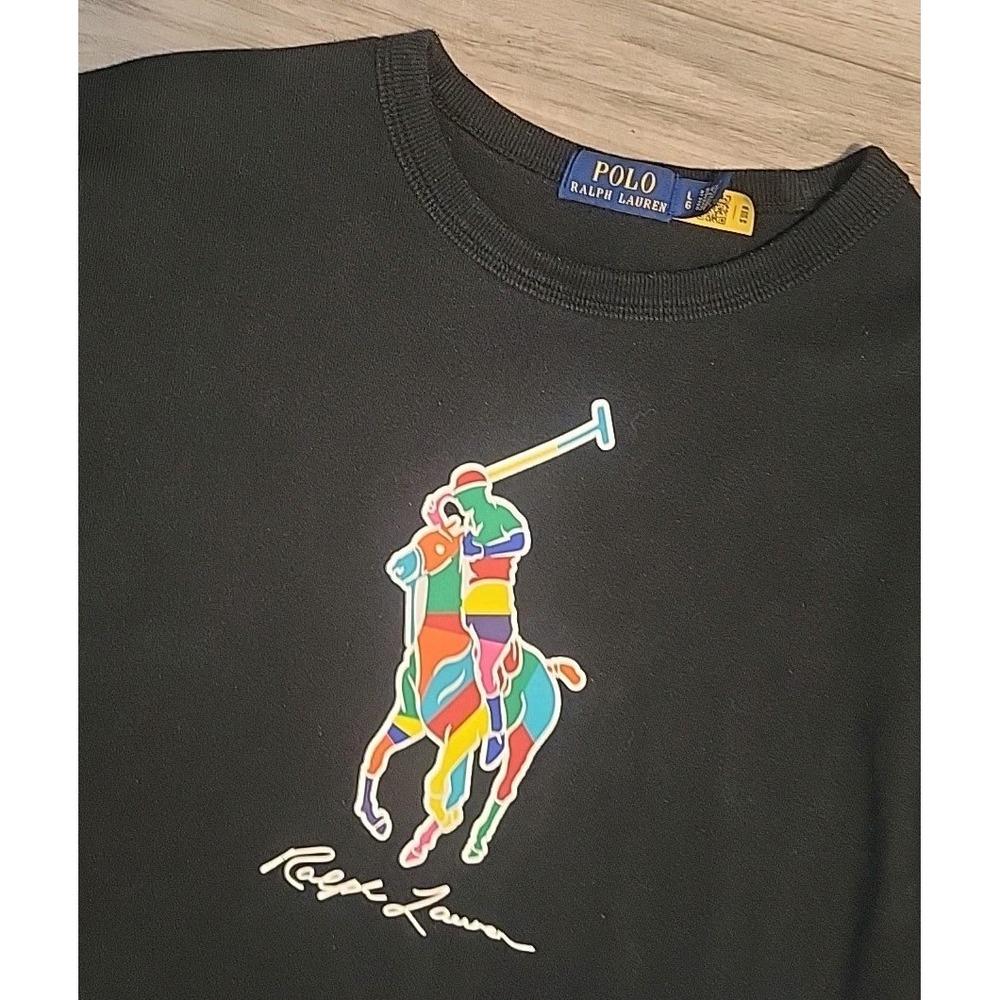 Polo Ralph Lauren Signature Big Pony T-shirt‎ rainbow Pastel Logo Cotton Black L